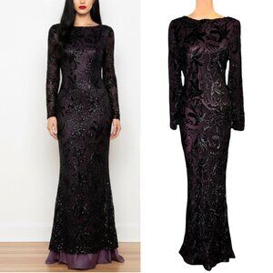 Vintage Whimsigoth Burnout Velvet Maxi Dress Sz M Gothic Formal Dark Fairy